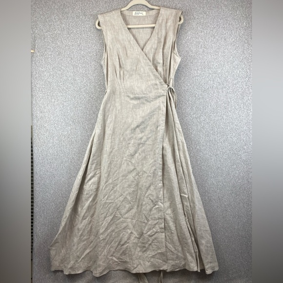 Sound Sleep linen maxi wrap dress XXL taupe preppy minimalist luxury resort - Picture 2 of 11